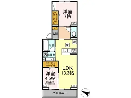 D-ROOM弁天Ⅳ(2LDK/1階)の間取り写真