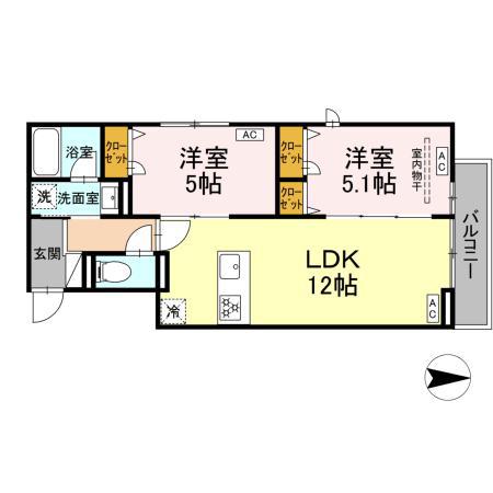 セレスティア西新井Ⅱ(2LDK/2階)の間取り写真