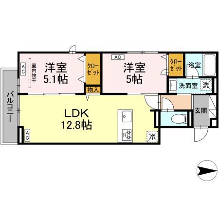 セレスティア西新井Ⅱ(2LDK/2階)の間取り写真