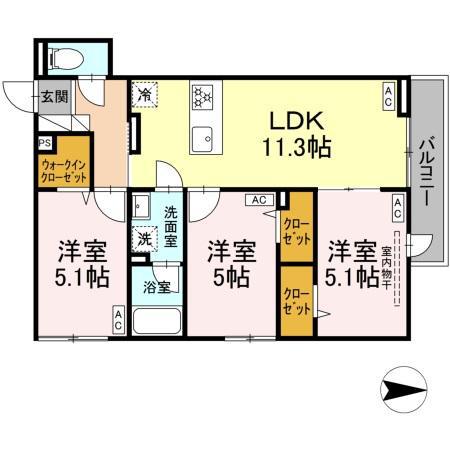 セレスティア西新井Ⅱ(3LDK/3階)の間取り写真