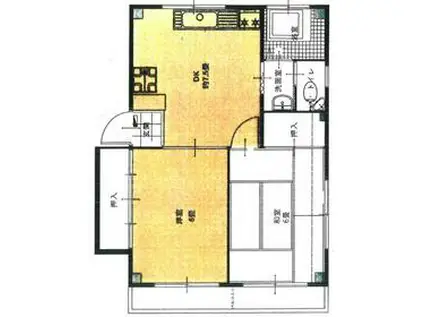 上鷺スカイコーポ(2DK/2階)の間取り写真