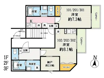 グラン大袋(1K/2階)の間取り写真