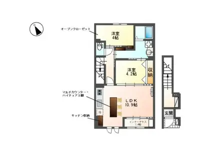 ヴィラ・竹ノ花(2LDK/2階)の間取り写真