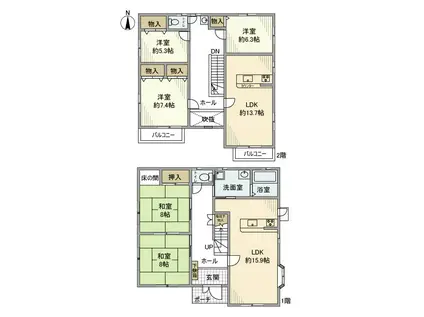 横須賀線 鎌倉駅 バス乗車時間：8分 緑ヶ丘入口バス停で下車 徒歩4分 2階建 築12年(5LDK)の間取り写真