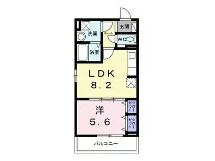 ヒカルサ京都北山栗栖(1LDK/2階)の間取り写真