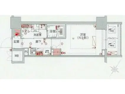 ハーモニーレジデンス横浜みなとみらい002(1K/5階)の間取り写真