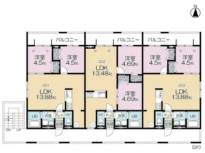 GRAND REVE E棟(2LDK/2階)の間取り写真