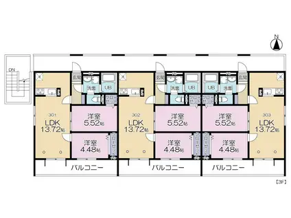 GRAND REVE G棟(2LDK/3階)の間取り写真