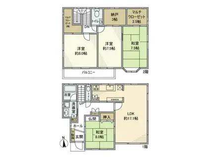 常磐線 我孫子駅 徒歩18分 2階建 築13年(4LDK)の間取り写真