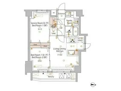 HYS MINOWA Ⅱ(1SLDK/6階)の間取り写真