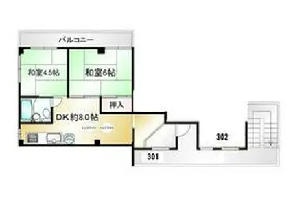 コーポ上山口(2DK/3階)の間取り写真