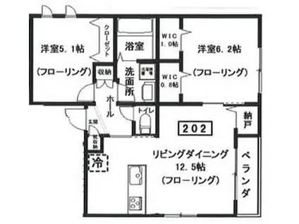 へーベルメゾン中央5丁目南棟(2LDK/2階)の間取り写真