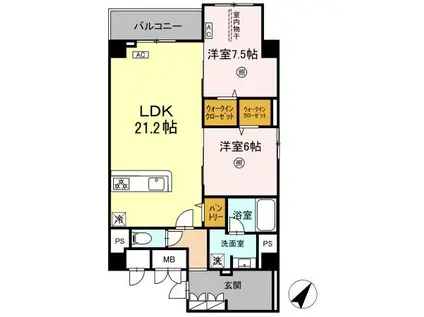 春吉2丁目D-ROOM(2LDK/5階)の間取り写真