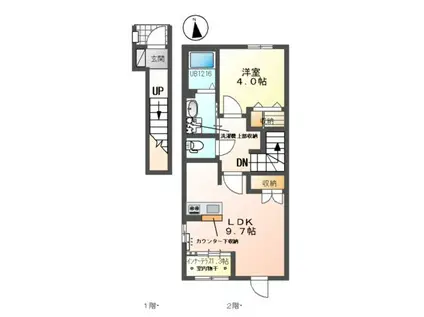 シェルル・スターテラス若林町(1LDK/2階)の間取り写真