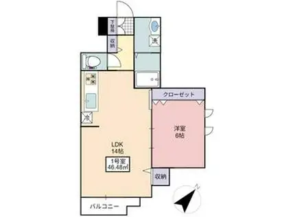 フローリッシュ大久保Ⅱ(1LDK/3階)の間取り写真