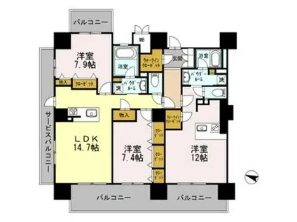 ロイヤルパークスERささしま(3LDK/13階)の間取り写真