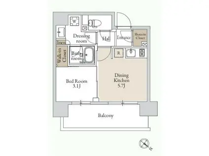 グランカーサ三ノ輪Ⅲ(1DK/2階)の間取り写真