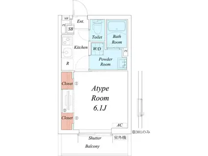 リブリ・津田沼Ⅱ(1K/1階)の間取り写真