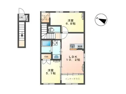 ブルークラウドB(2LDK/2階)の間取り写真