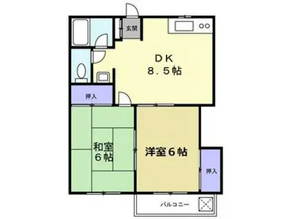 ヒルサイドB(2DK/2階)の間取り写真