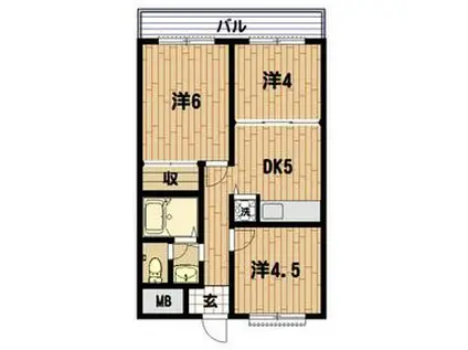 ロイヤルマンション大倉山(2LDK/4階)の間取り写真