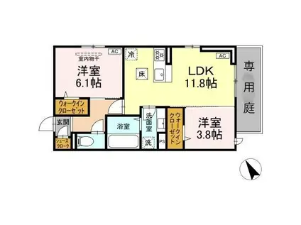 トリシア野多目Ⅱ Ⅱ(2LDK/1階)の間取り写真