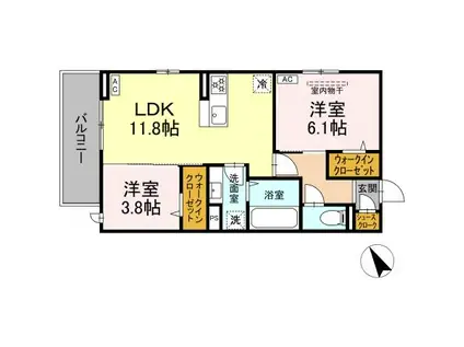 トリシア野多目Ⅱ Ⅱ(2LDK/2階)の間取り写真