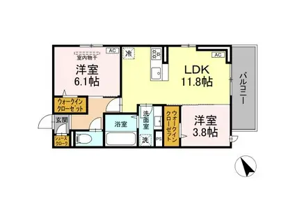 トリシア野多目Ⅱ Ⅱ(2LDK/3階)の間取り写真