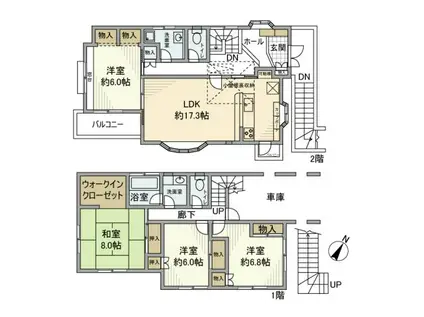 東武伊勢崎・大師線 北越谷駅 徒歩7分 2階建 築36年(4LDK)の間取り写真