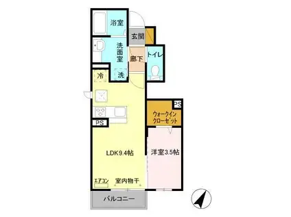 インペリアル野田Ⅵ(1LDK/1階)の間取り写真