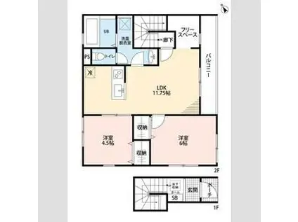 リーブルファイン東武動物公園駅(2LDK/2階)の間取り写真