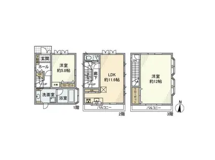 東武伊勢崎・大師線 蒲生駅 徒歩9分 3階建 築25年(2LDK)の間取り写真