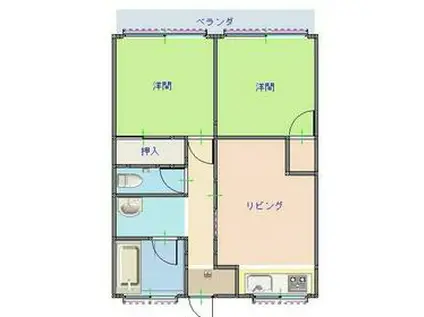 ジュビロタウンF(2DK/2階)の間取り写真