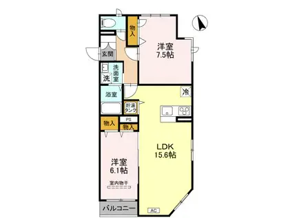 ピラタスⅩⅢ(2LDK/2階)の間取り写真