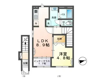 水戸市東前町 アパート(1LDK/2階)の間取り写真