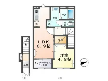 水戸市東前町 アパート(1LDK/2階)の間取り写真