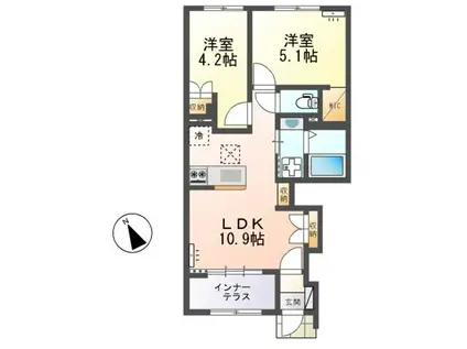 ひたちなか市足崎字原 アパートⅡ期(2LDK/1階)の間取り写真