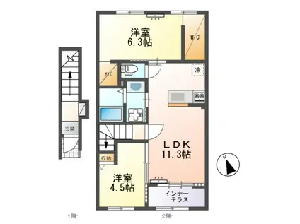 ひたちなか市足崎字原 アパートⅡ期(2LDK/2階)の間取り写真