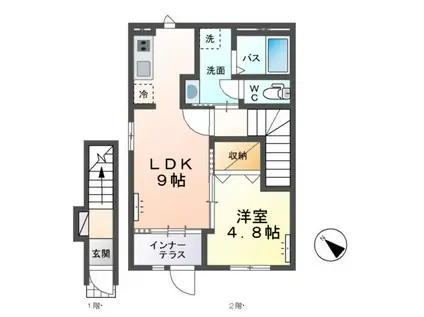ひたちなか市田彦字雷土 アパート(1LDK/2階)の間取り写真