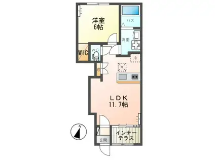 那珂市菅谷字大木内アパート(1LDK/1階)の間取り写真