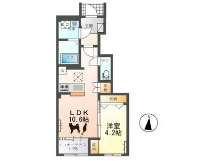 那珂市菅谷字杉原アパート(1LDK/1階)の間取り写真