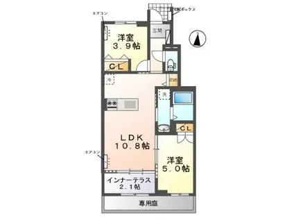 ANELA -アネラ -(2LDK/1階)の間取り写真