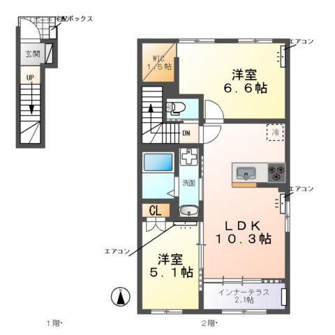 ウエストビレッヂⅡ(2LDK/2階)の間取り写真
