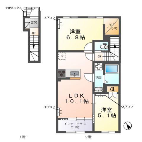 ZEUS野田Ⅰ(2LDK/2階)の間取り写真