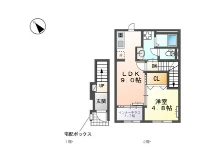 各務原市鵜沼東町 Ⅲ期工事(1LDK/2階)の間取り写真