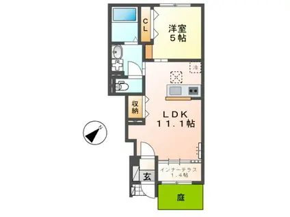 ノイアー・ルウムⅠ(1LDK/1階)の間取り写真