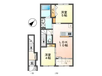 ノイアー・ルウムⅠ(2LDK/2階)の間取り写真