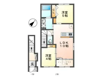 ノイアー・ルウムⅠ(2LDK/2階)の間取り写真