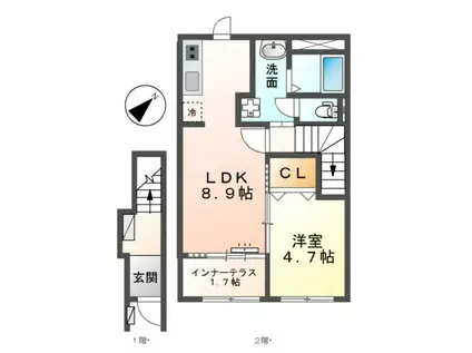 サンビラーゼウエスト(1LDK/2階)の間取り写真