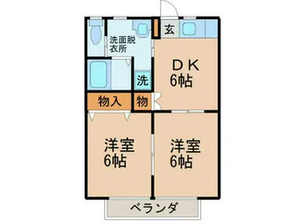ブルージュエル(2DK/1階)の間取り写真